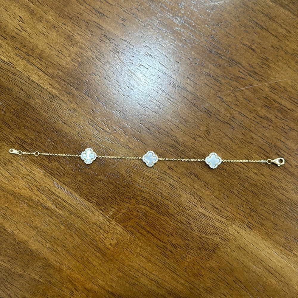 Rachel Zoe White Clover 18K Gold Plated Sterling Silver Bracelet